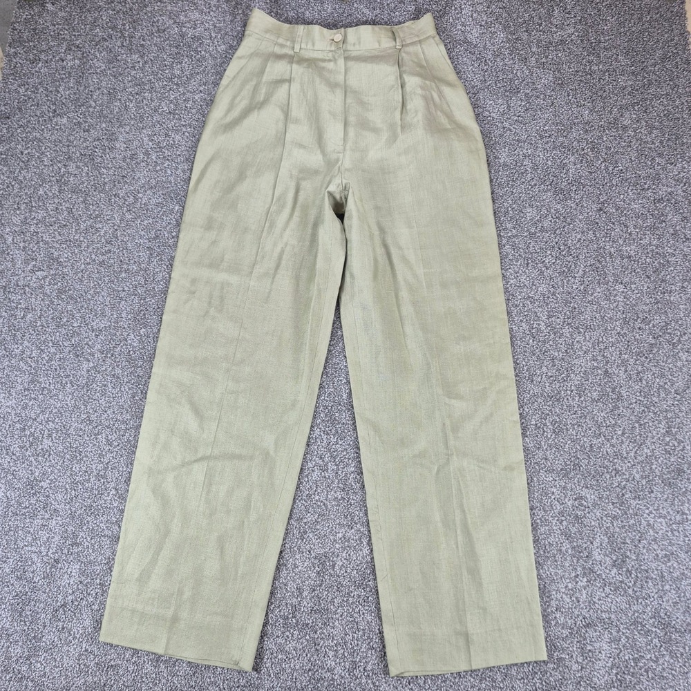 Vintage J. Crew Linen Trousers Womens 8 High Rise Pleated Straight Leg Pants